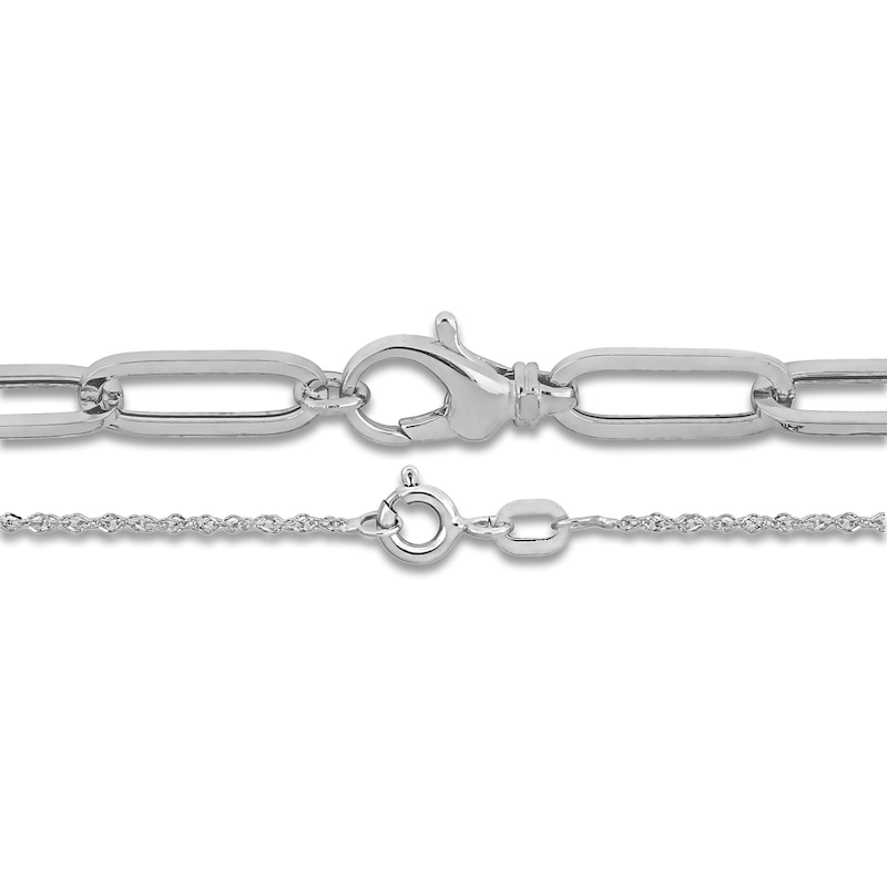 Oval-Link & Singapore Chain Bracelet Set 14K White Gold