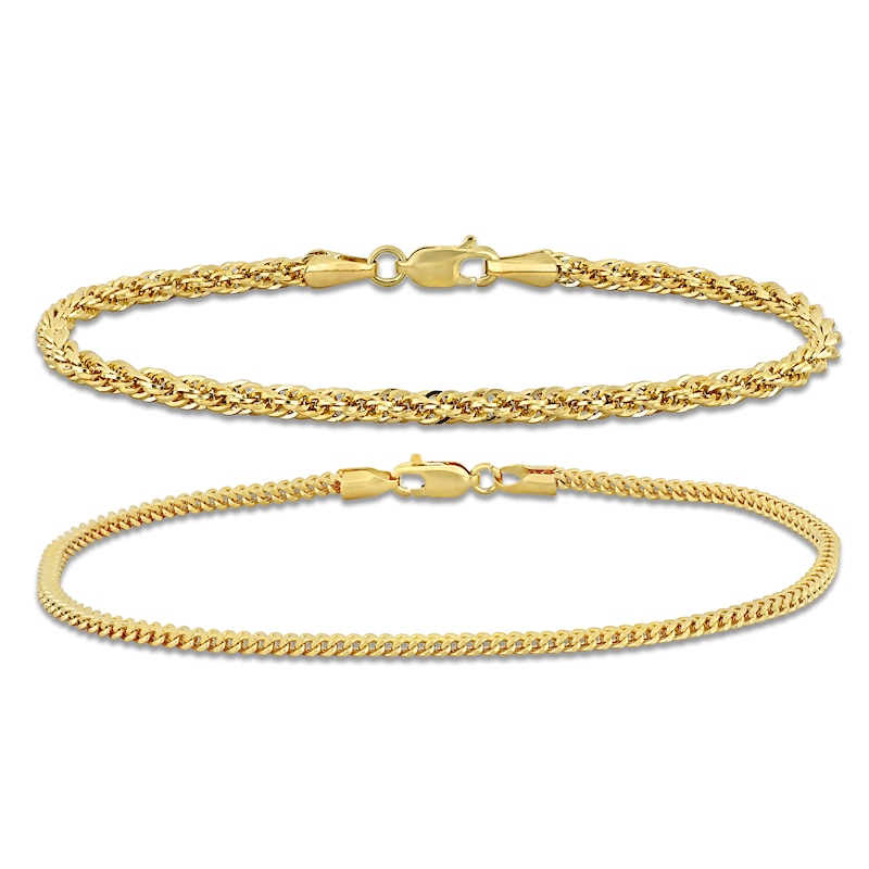 Main Image 1 of Rope Chain & Hollow Link Chain Bracelet Set 14K Yellow Gold