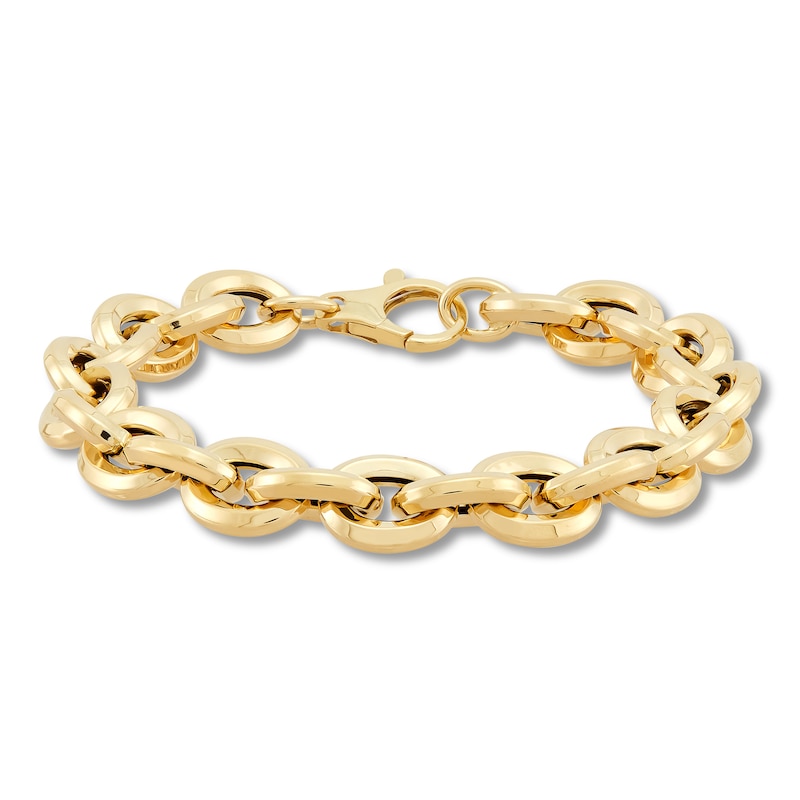 Main Image 1 of Hollow Chunky Oval Link Bracelet 11mm 14K Yellow Gold 8"