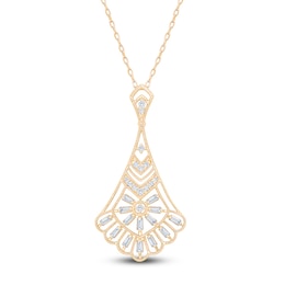 Vintage-Inspired Baguette & Round-Cut Diamond Chandelier Necklace 1/3 ct tw 14K Yellow Gold 18"