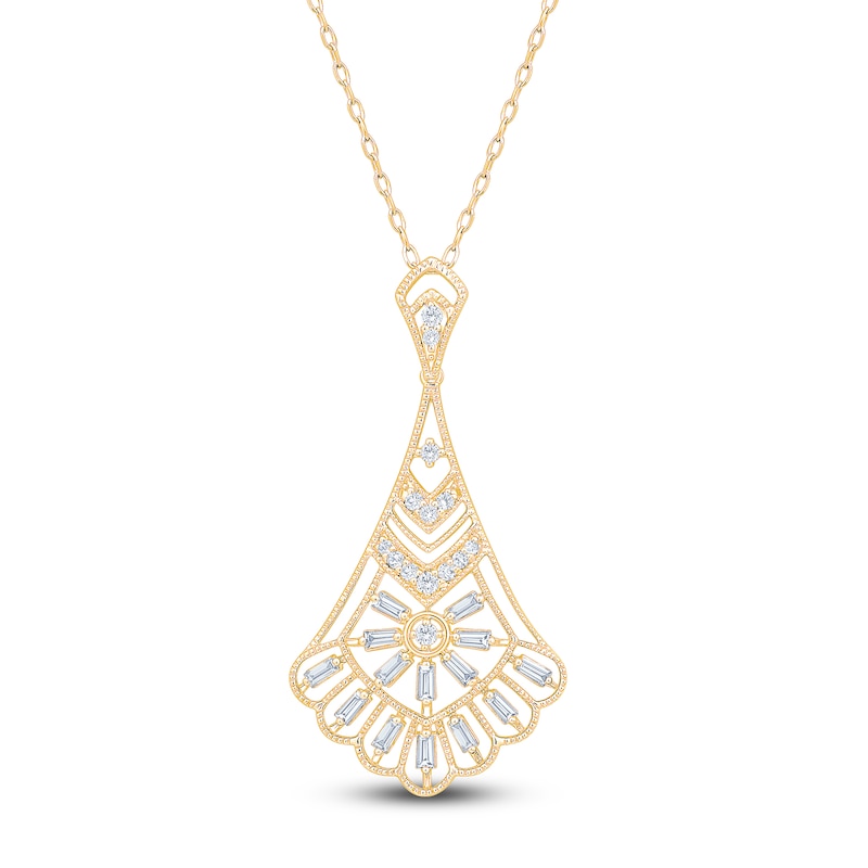 Main Image 1 of Vintage-Inspired Baguette & Round-Cut Diamond Chandelier Necklace 1/3 ct tw 14K Yellow Gold 18"