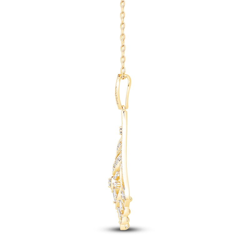 Main Image 2 of Vintage-Inspired Baguette & Round-Cut Diamond Chandelier Necklace 1/3 ct tw 14K Yellow Gold 18"