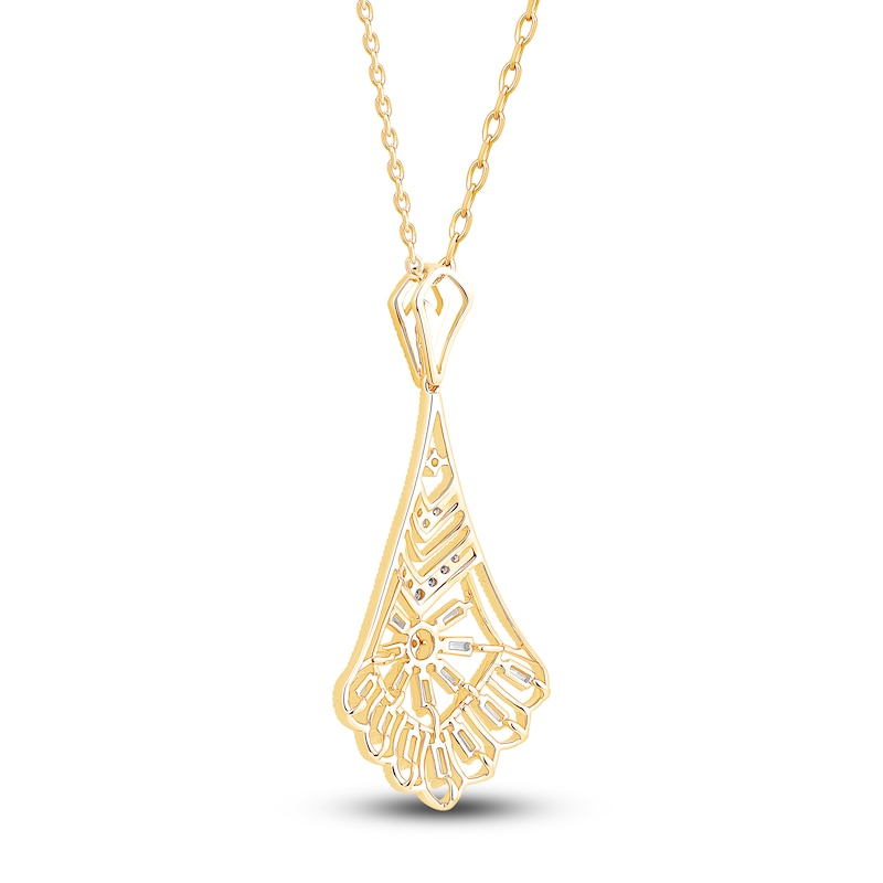 Main Image 3 of Vintage-Inspired Baguette & Round-Cut Diamond Chandelier Necklace 1/3 ct tw 14K Yellow Gold 18"