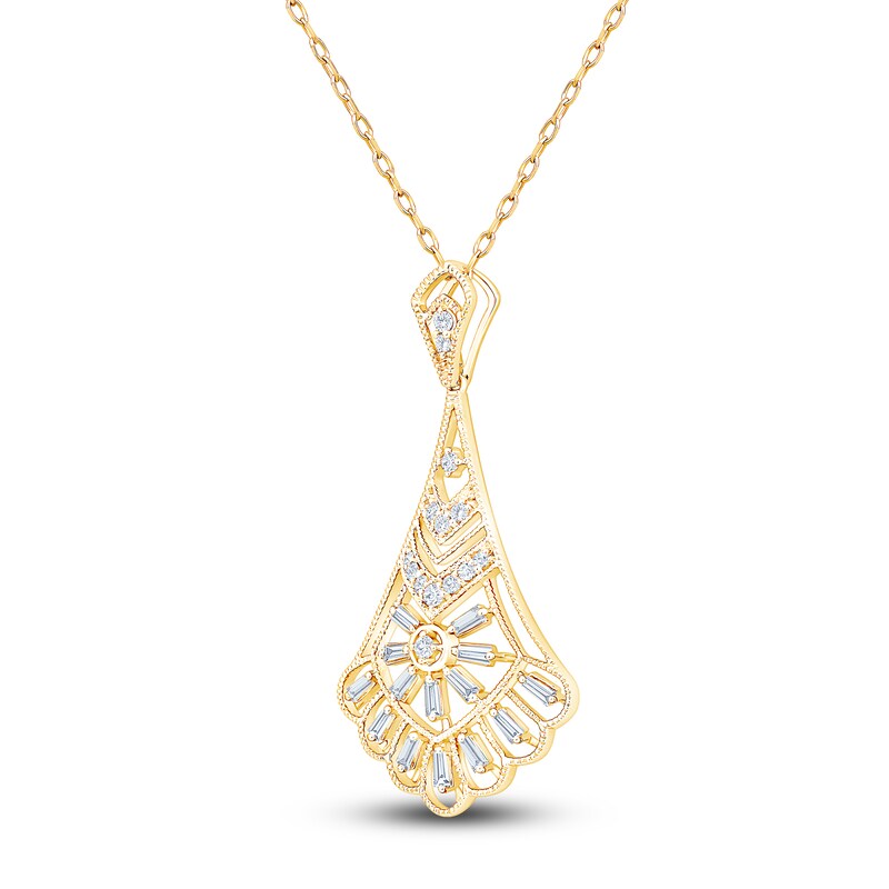 Main Image 4 of Vintage-Inspired Baguette & Round-Cut Diamond Chandelier Necklace 1/3 ct tw 14K Yellow Gold 18"