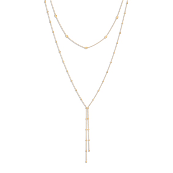 Italia D'Oro Bead Layered Lariat Necklace 14K Yellow Gold