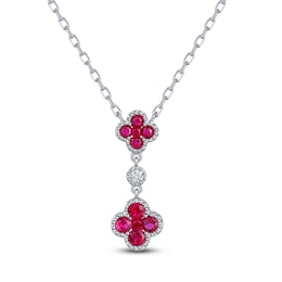 Natural Ruby & Diamond Accent Quatrefoil Necklace 14K White Gold 18"