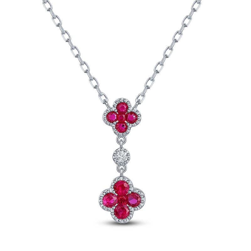 Main Image 1 of Natural Ruby & Diamond Accent Quatrefoil Necklace 14K White Gold 18"