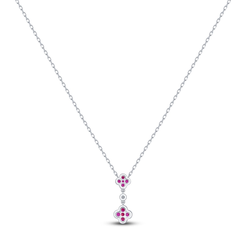 Main Image 3 of Natural Ruby & Diamond Accent Quatrefoil Necklace 14K White Gold 18"