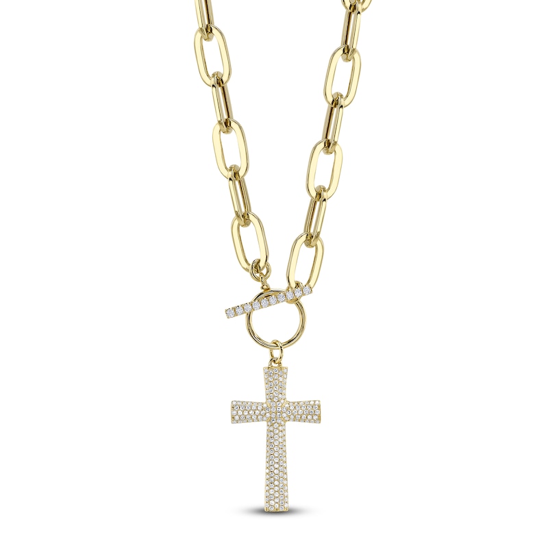 Main Image 1 of Shy Creation Diamond Cross Toggle Necklace 3/8 ct tw 14K Yellow Gold 18" JR55011950
