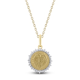 Diamond Zodiac Leo Medallion Necklace 1/3 ct tw 10K Yellow Gold 18"