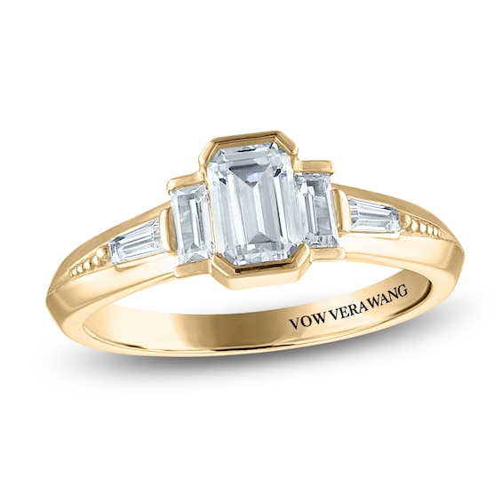 Vera Wang Vow Emerald &Amp; Baguette-Cut Diamond Three-Stone Engagement Ring 1 Ct Tw 14K Yellow Gold