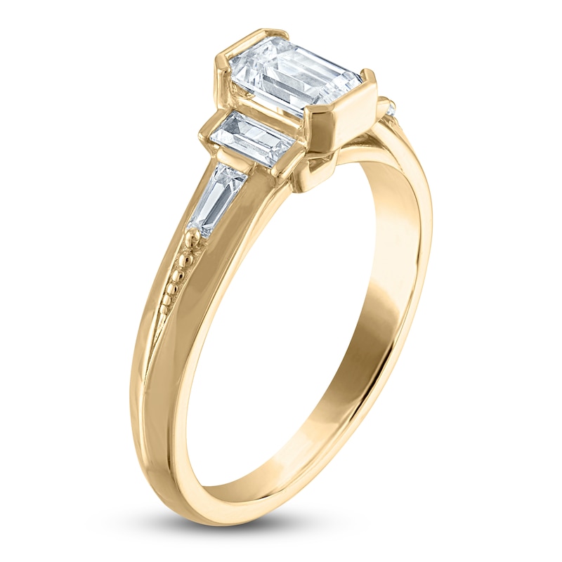 Main Image 2 of Vera Wang VOW Emerald & Baguette-Cut Diamond Three-Stone Engagement Ring 1 ct tw 14K Yellow Gold