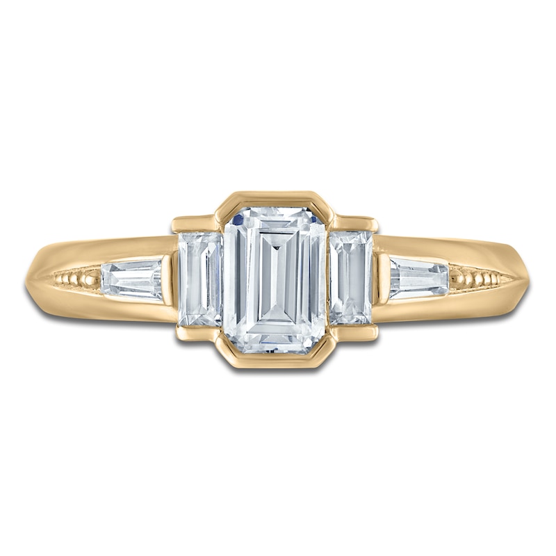 Main Image 3 of Vera Wang VOW Emerald & Baguette-Cut Diamond Three-Stone Engagement Ring 1 ct tw 14K Yellow Gold