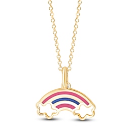 Children's Pink & Blue Enamel Rainbow Necklace 14K Yellow Gold 13"