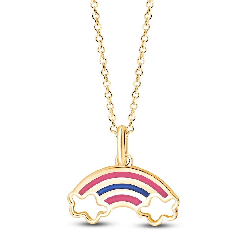 Main Image 1 of Children's Pink & Blue Enamel Rainbow Necklace 14K Yellow Gold 13"