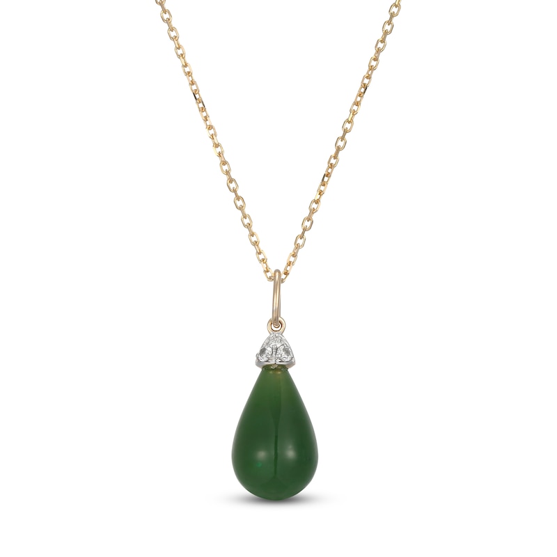 Main Image 1 of Pear-Shaped Natural Nephrite Jade & Diamond Necklace 1/20 ct tw 14K Yellow Gold 18"