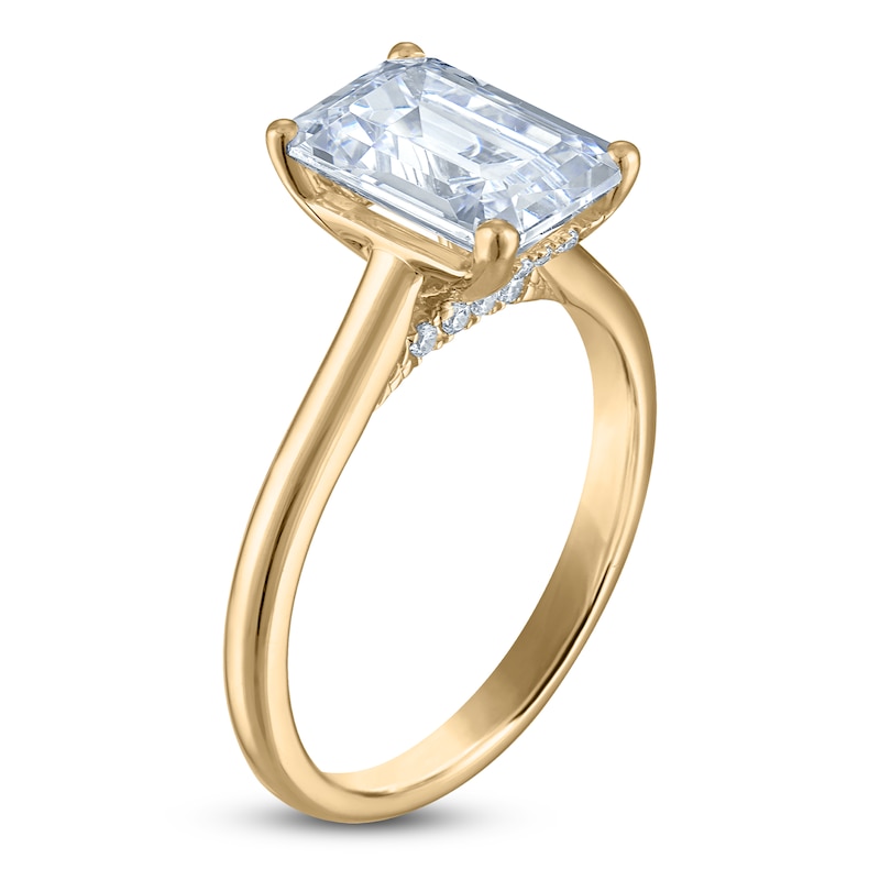 Main Image 2 of Emerald-Cut Lab-Grown Diamond Solitaire Plus Engagement Ring 2-5/8 ct tw 18K Yellow Gold (VS2/F)
