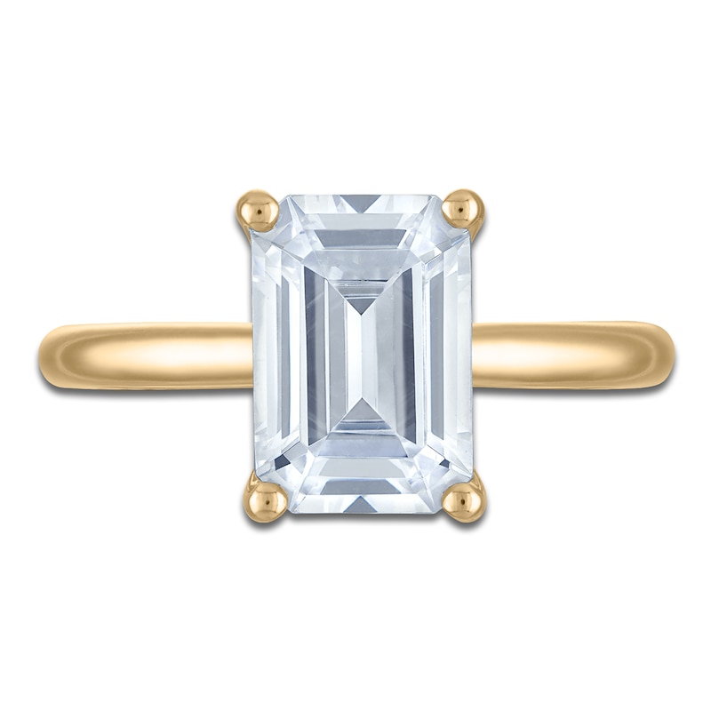 Main Image 3 of Emerald-Cut Lab-Grown Diamond Solitaire Plus Engagement Ring 2-5/8 ct tw 18K Yellow Gold (VS2/F)