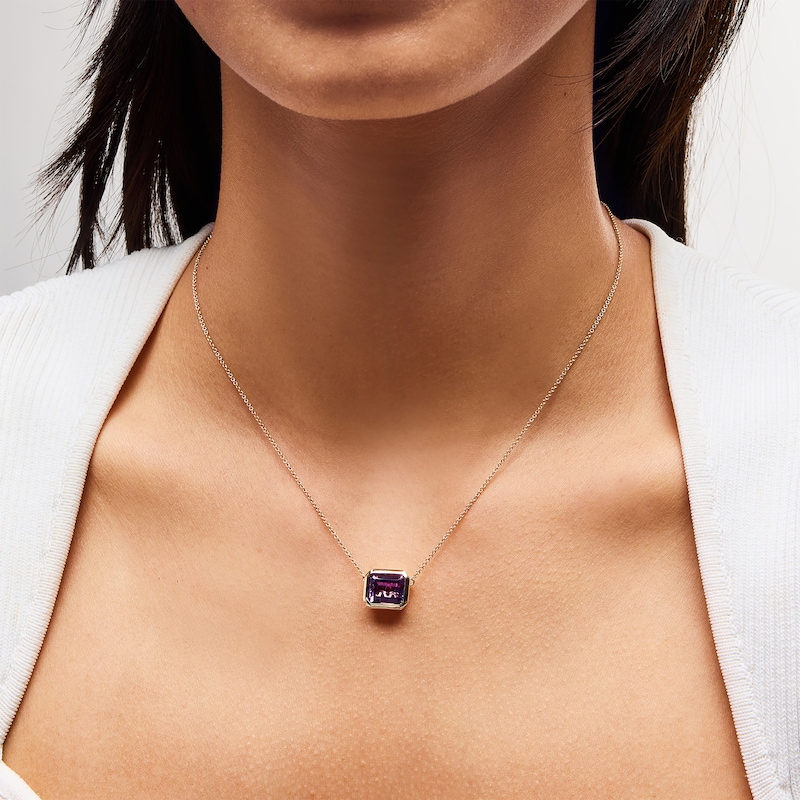 Main Image 2 of Jared Design House Rectangle-Cut Natural Amethyst Necklace 14K Yellow Gold 19"