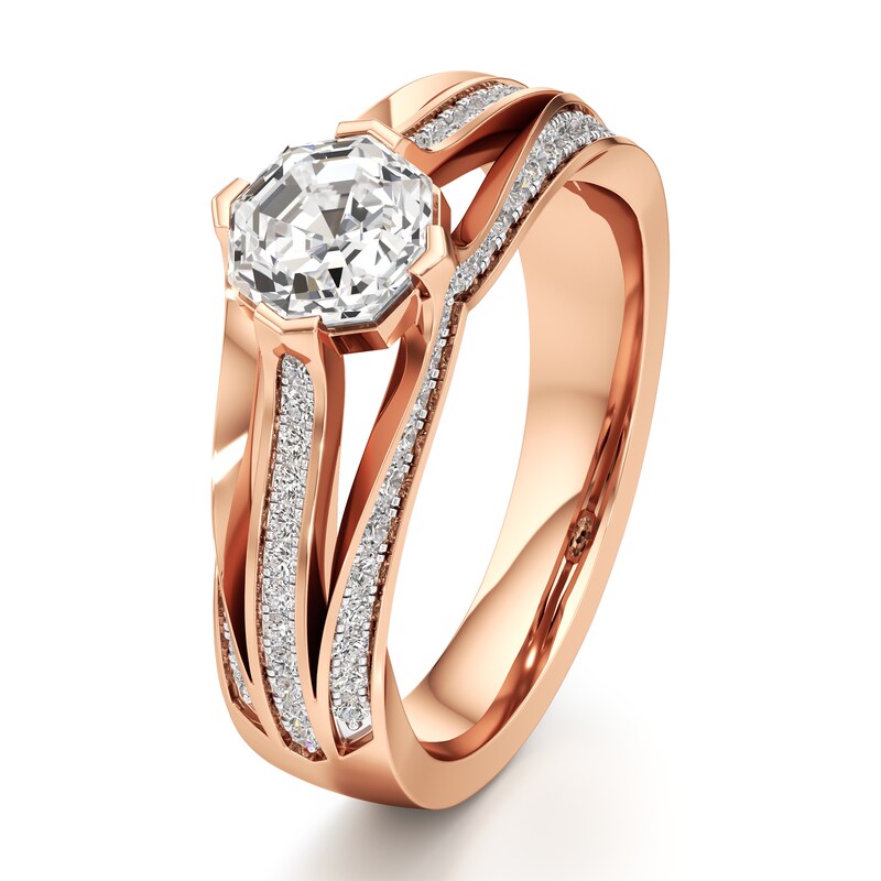Main Image 4 of J'Lure Lab-Grown Diamond Octagon Step-Cut Engagement Ring 1-3/8 ct tw 18K Rose Gold