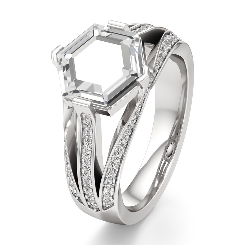Main Image 4 of J'Lure Lab-Grown Diamond Hexagon Portrait-Cut Engagement Ring 2-3/8 ct tw 18K White Gold