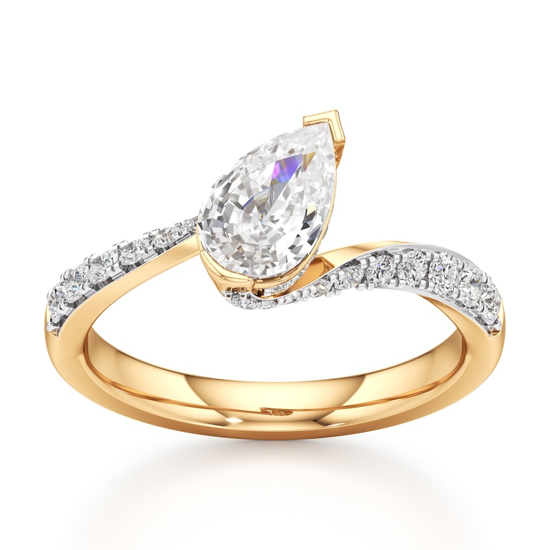 Main Image 1 of J'Lure Pear Step-Cut Lab-Grown Diamond Bypass Engagement Ring 1-3/8 ct tw 18K Yellow Gold