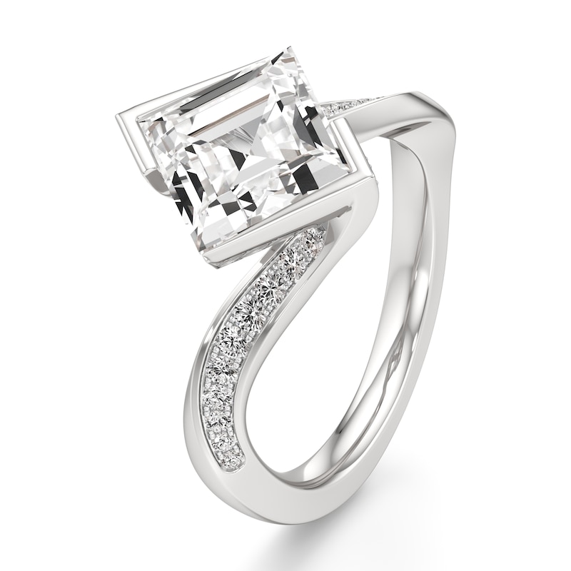 Main Image 4 of J'Lure Carre Step-Cut Lab-Grown Diamond Bypass Engagement Ring 3-1/3 ct tw 18K White Gold