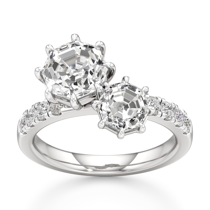 Main Image 1 of J'Lure Octagon Step-Cut Two-Stone Lab-Grown Diamond Engagement Ring 3-1/3 ct tw 18K White Gold