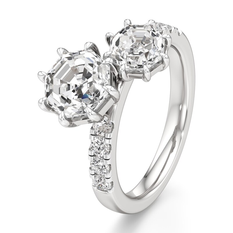 Main Image 4 of J'Lure Octagon Step-Cut Two-Stone Lab-Grown Diamond Engagement Ring 3-1/3 ct tw 18K White Gold