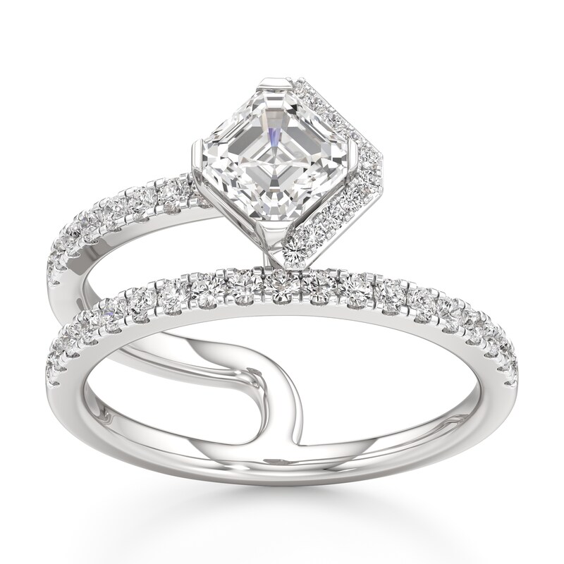 Main Image 1 of J'Lure Square-Emerald Step-Cut Lab-Grown Diamond Spiral Engagement Ring 1-3/8 ct tw 18K White Gold