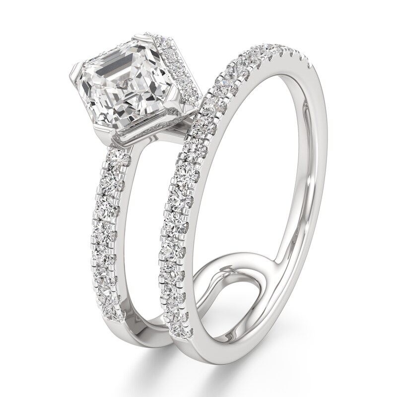 Main Image 4 of J'Lure Square-Emerald Step-Cut Lab-Grown Diamond Spiral Engagement Ring 1-3/8 ct tw 18K White Gold
