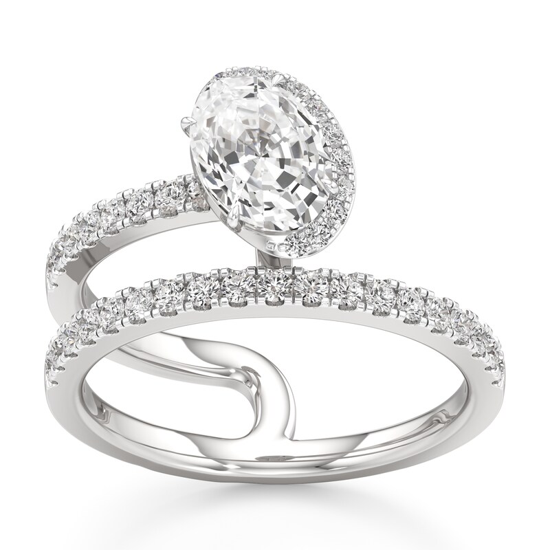 Main Image 1 of J'Lure Oval Step-Cut Lab-Grown Diamond Spiral Engagement Ring 1-3/8 ct tw 18K White Gold