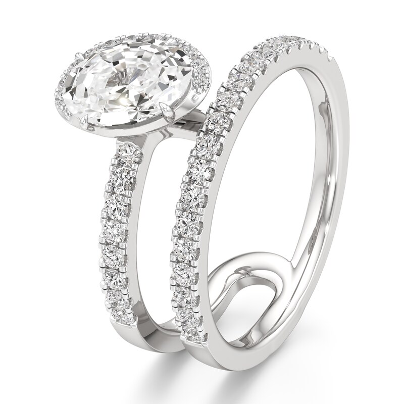 Main Image 4 of J'Lure Oval Step-Cut Lab-Grown Diamond Spiral Engagement Ring 1-3/8 ct tw 18K White Gold