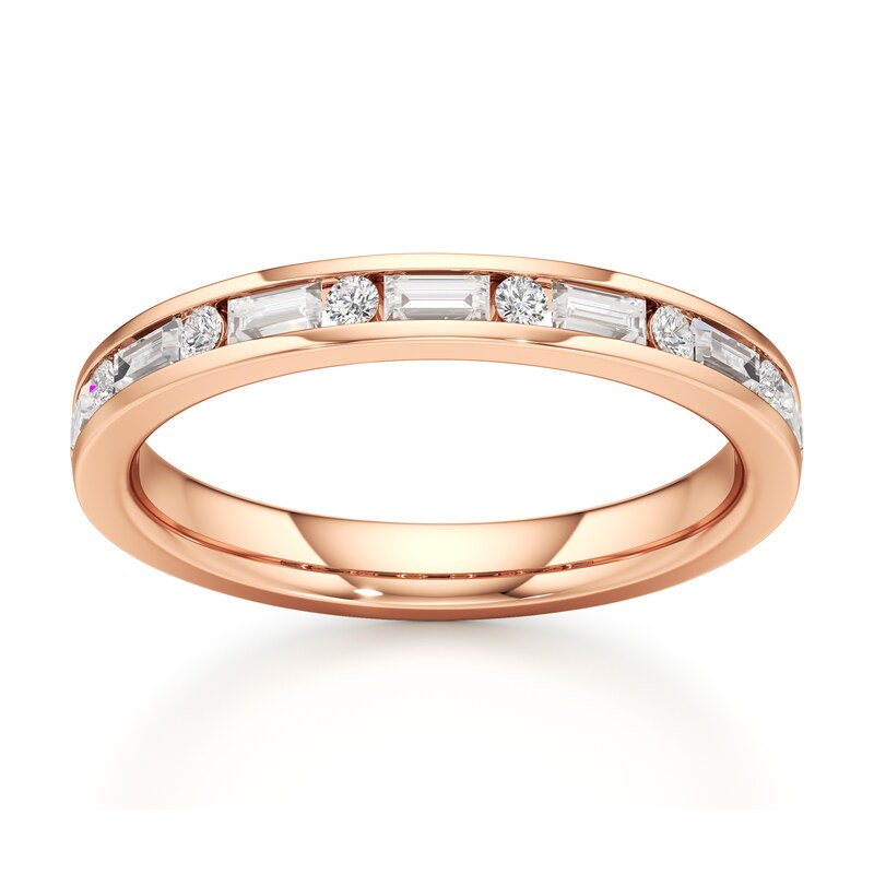 Main Image 1 of J'Lure Baguette & Round-Cut Lab-Created Diamond Wedding Band 3/8 ct tw 18K Rose Gold