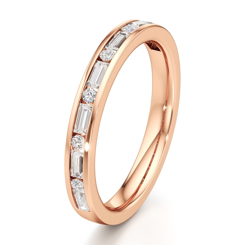 Main Image 4 of J'Lure Baguette & Round-Cut Lab-Created Diamond Wedding Band 3/8 ct tw 18K Rose Gold