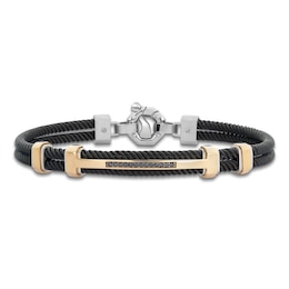 Baraka Men's Black Diamond Bracelet 1/8 ct tw Stainless Steel, Sterling Silver, Black Ion Plating & 18K Yellow Gold 7.75"