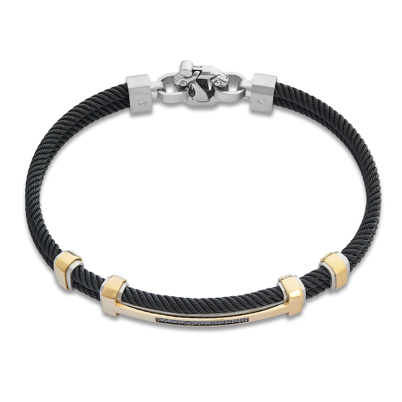 Main Image 2 of Baraka Men's Black Diamond Bracelet 1/8 ct tw Stainless Steel, Sterling Silver, Black Ion Plating & 18K Yellow Gold 7.75"