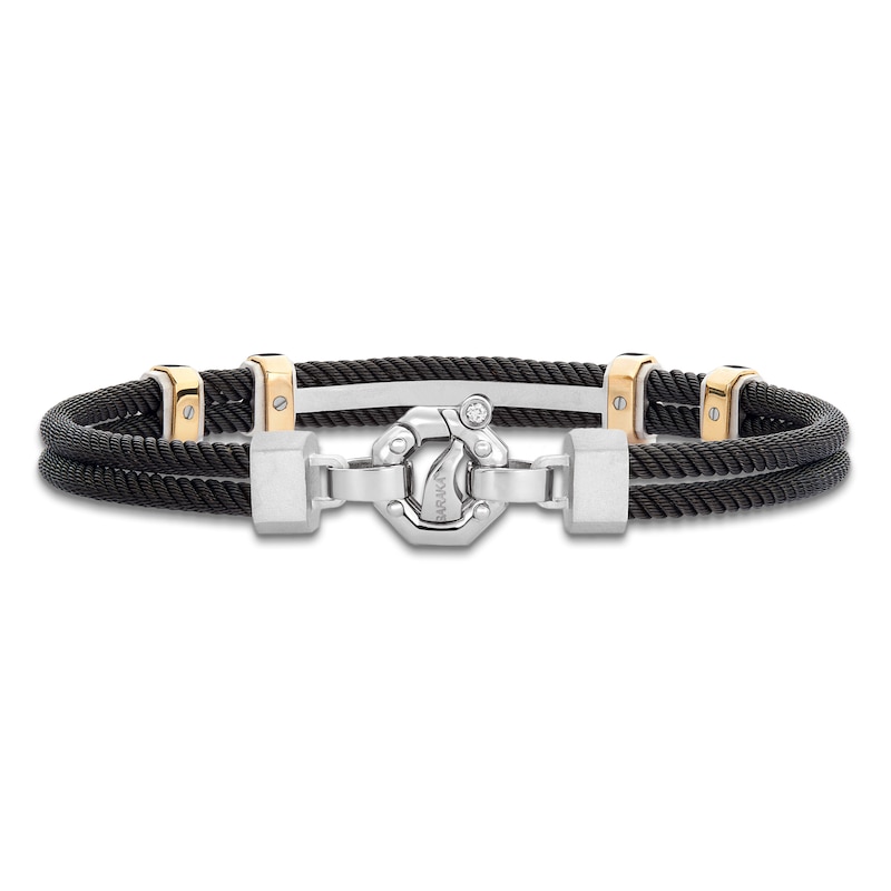 Main Image 3 of Baraka Men's Black Diamond Bracelet 1/8 ct tw Stainless Steel, Sterling Silver, Black Ion Plating & 18K Yellow Gold 7.75"