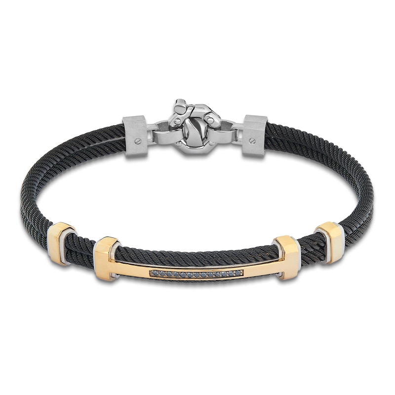 Main Image 4 of Baraka Men's Black Diamond Bracelet 1/8 ct tw Stainless Steel, Sterling Silver, Black Ion Plating & 18K Yellow Gold 7.75"