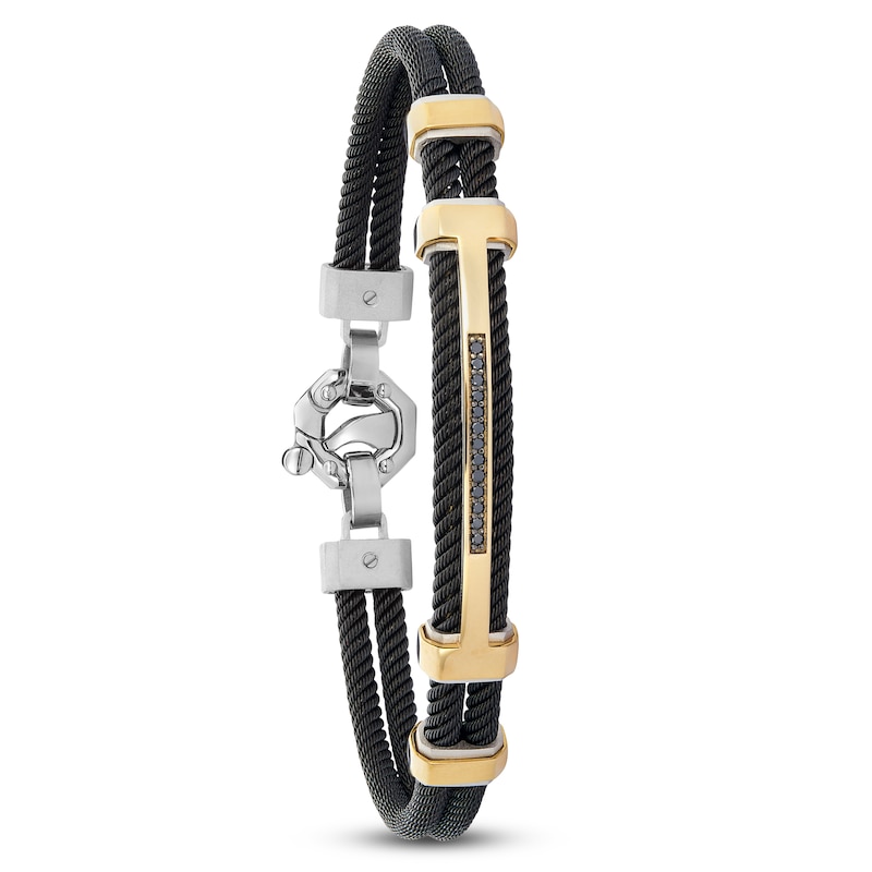 Main Image 5 of Baraka Men's Black Diamond Bracelet 1/8 ct tw Stainless Steel, Sterling Silver, Black Ion Plating & 18K Yellow Gold 7.75"