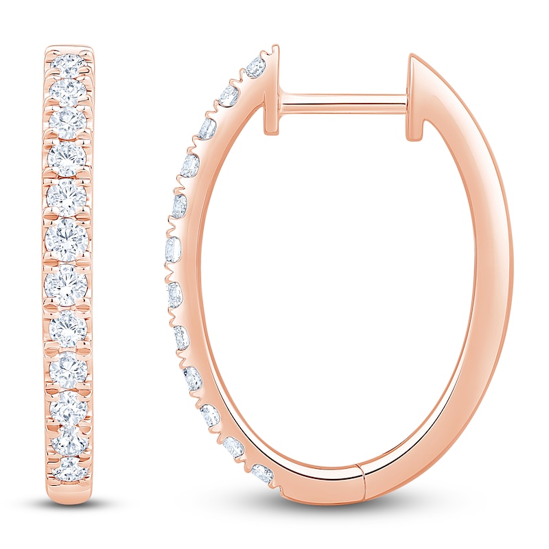 Main Image 1 of Lab-Grown Diamond Oval Hoop Earrings 1/2 ct tw 14K Rose Gold