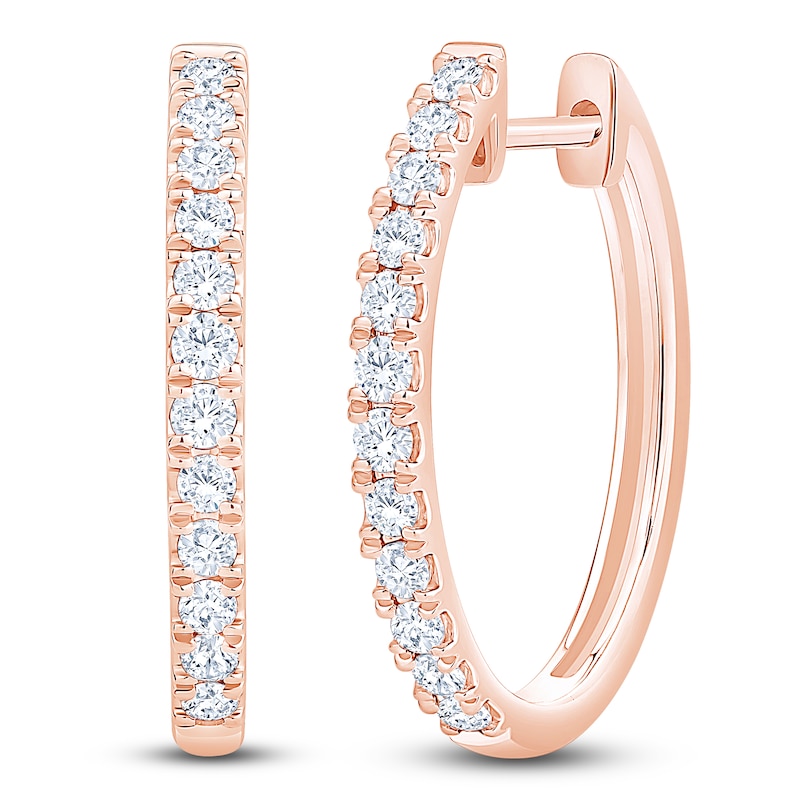 Main Image 2 of Lab-Grown Diamond Oval Hoop Earrings 1/2 ct tw 14K Rose Gold