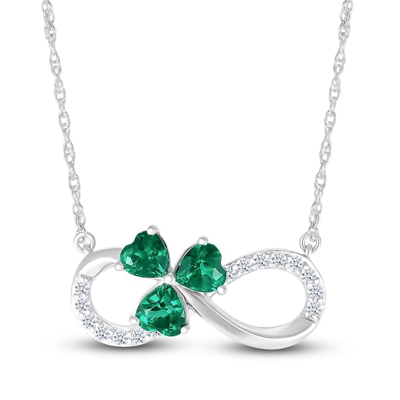 Heart-Shaped Lab-Created Emerald & White Lab-Created Sapphire Shamrock Infinity Necklace Sterling Silver 18"