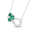 Thumbnail Image 2 of Heart-Shaped Lab-Created Emerald & White Lab-Created Sapphire Shamrock Infinity Necklace Sterling Silver 18"