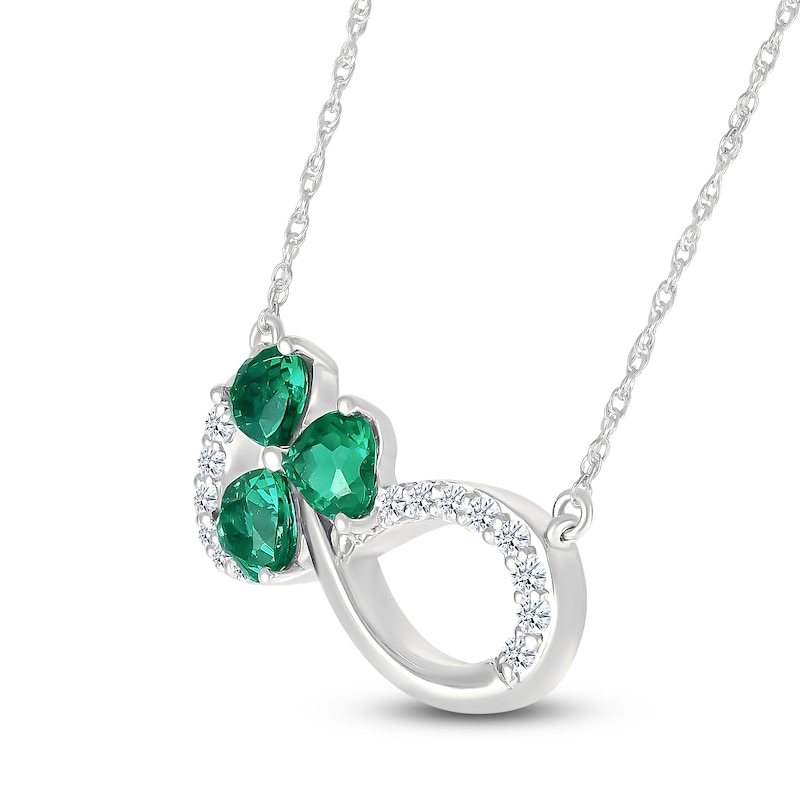 Main Image 2 of Heart-Shaped Lab-Created Emerald & White Lab-Created Sapphire Shamrock Infinity Necklace Sterling Silver 18"