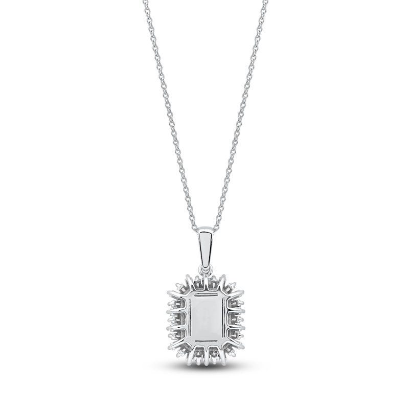 Main Image 3 of Rectangle-Cut Natural Aquamarine, Baguette & Round-Cut Diamond Pendant Necklace 1/4 ct tw 14K White Gold 18"