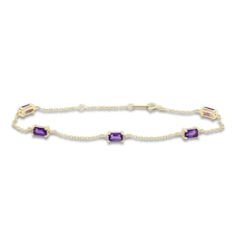 Rectangle-Cut Natural Amethyst & Diamond Station Bracelet 1/20 ct tw 10K Yellow Gold 7.25"