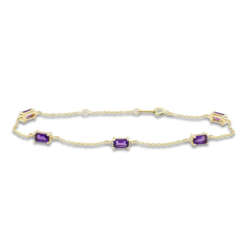 Main Image 1 of Rectangle-Cut Natural Amethyst & Diamond Station Bracelet 1/20 ct tw 10K Yellow Gold 7.25"
