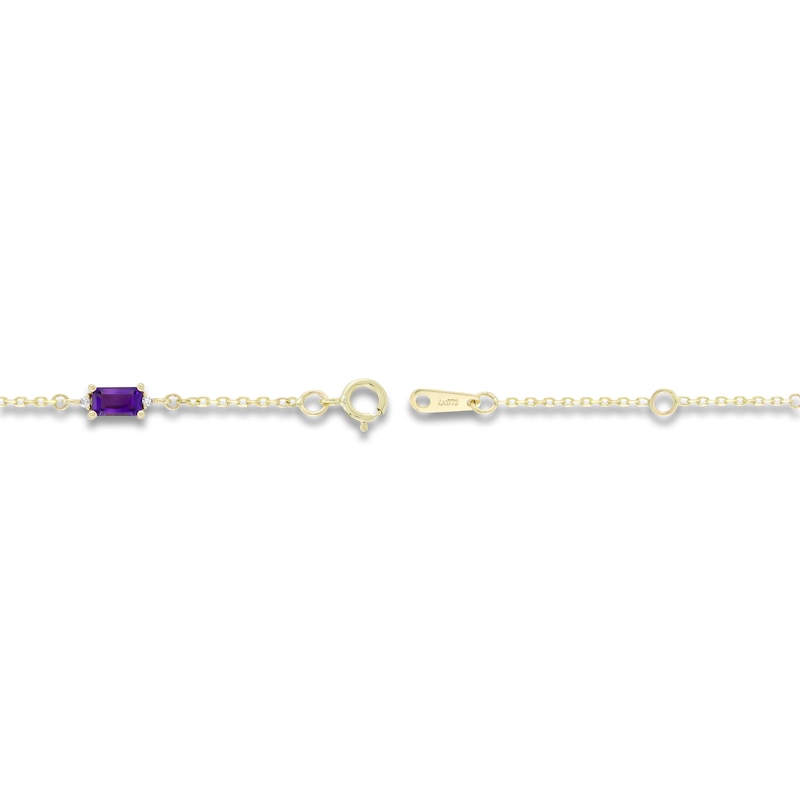 Main Image 2 of Rectangle-Cut Natural Amethyst & Diamond Station Bracelet 1/20 ct tw 10K Yellow Gold 7.25"