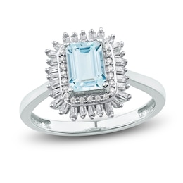 Rectangle-Cut Natural Aquamarine Ring 1/4 ct tw 14K White Gold